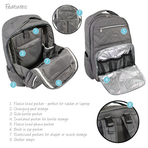 Hudson Baby Premium Diaper Bag Backpack and Changing Pad, Charcoal