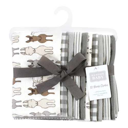 Hudson Baby Cotton Flannel Burp Cloths, Farm Friends Cream 10-Pack