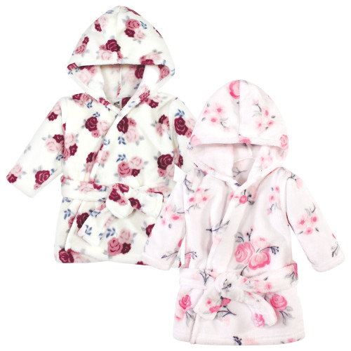 Hudson Baby 2Pc Plush Animal Face Bathrobe, Pink Floral Floral