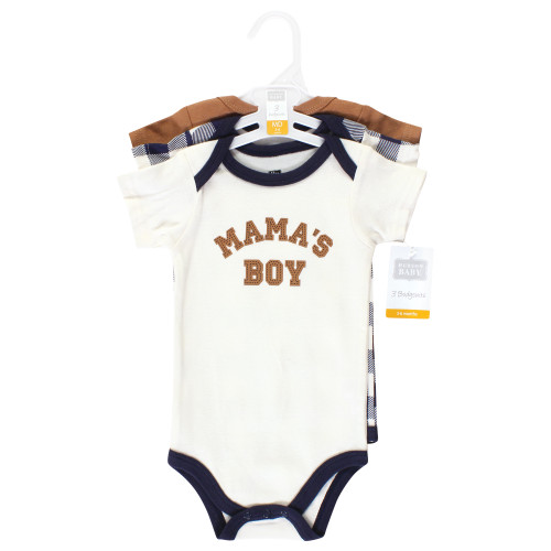 Hudson Baby Cotton Bodysuits, Brown Navy Mamas Boy 3-Pack