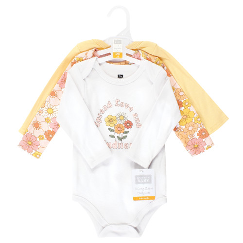 Hudson Baby Cotton Long-Sleeve Bodysuits, Peace Love Flowers