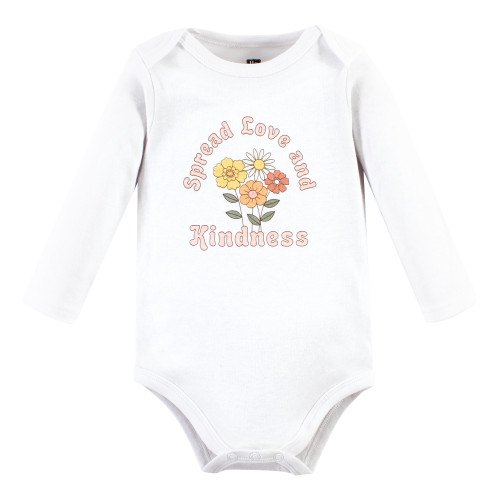 Hudson Baby Cotton Long-Sleeve Bodysuits, Peace Love Flowers