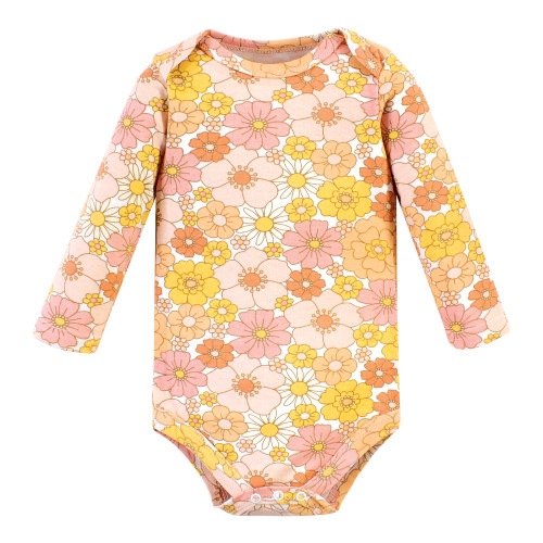 Hudson Baby Cotton Long-Sleeve Bodysuits, Peace Love Flowers