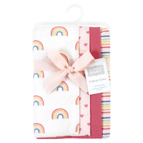 Hudson Baby Cotton Flannel Burp Cloths, Creative Rainbow 4-Pack