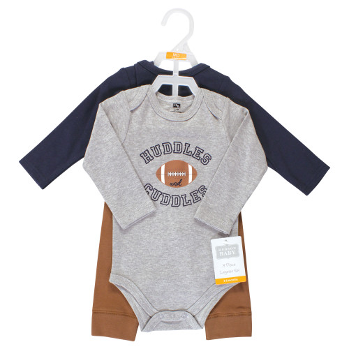 Hudson Baby Cotton Bodysuit and Pant Set, Football Huddles Long-Sleeve