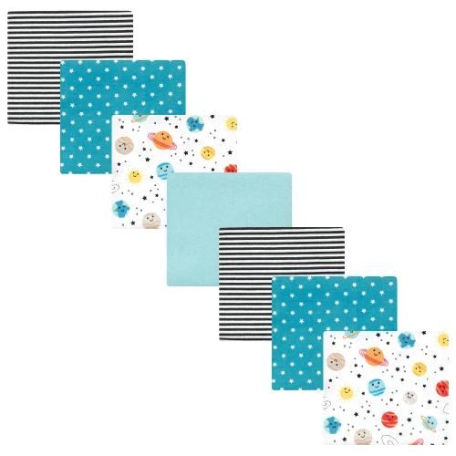 Hudson Baby Cotton Poly Flannel Receiving Blankets Bundle, Happy Planets