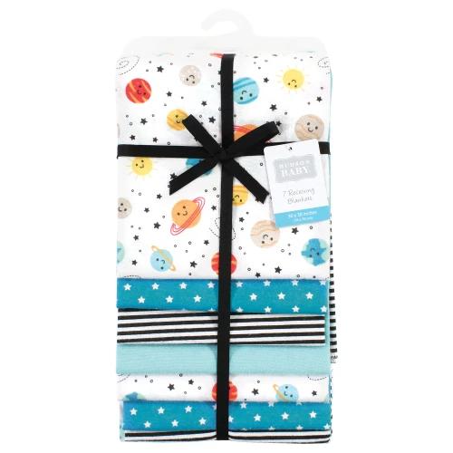 Hudson Baby Cotton Poly Flannel Receiving Blankets Bundle, Happy Planets
