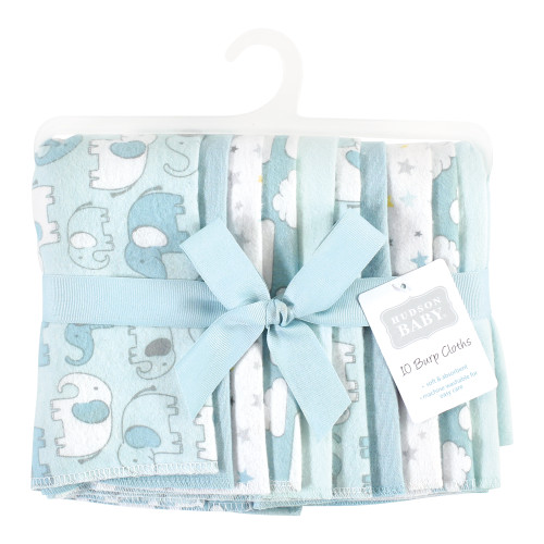 Hudson Baby Cotton Flannel Burp Cloths, Boy New Elephant 10-Pack