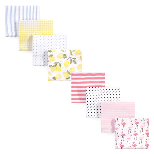 Hudson Baby Cotton Flannel Receiving Blankets Bundle Set, Lemons Flamingos 8-Pack