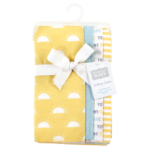 Hudson Baby Cotton Flannel Burp Cloths, My Sunshine 4 Pack