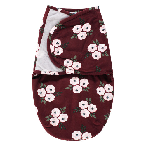 Hudson Baby Plush Faux Fur Swaddle Wrap, Burgundy Floral