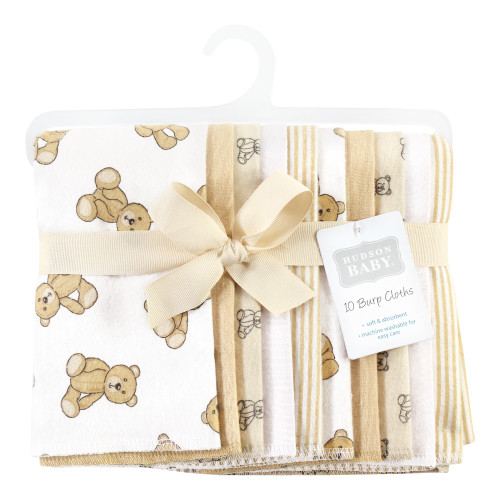 Hudson Baby Cotton Flannel Burp Cloths, Teddy Bears 10 Pack