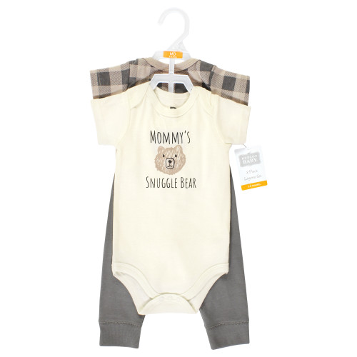 Hudson Baby Cotton Bodysuit and Pant Set, Snuggle Bear Short Sleeve