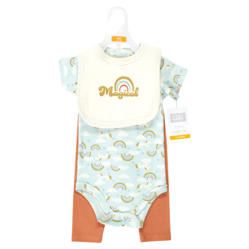 Hudson Baby Cotton Bodysuit, Pant and Bib Set, Magical Rainbow