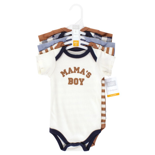 Hudson Baby Cotton Bodysuits, Brown Navy Mamas Boy 5-Pack