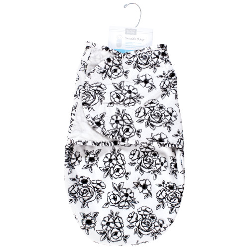 Hudson Baby Plush Faux Fur Swaddle Wrap, Black Toile