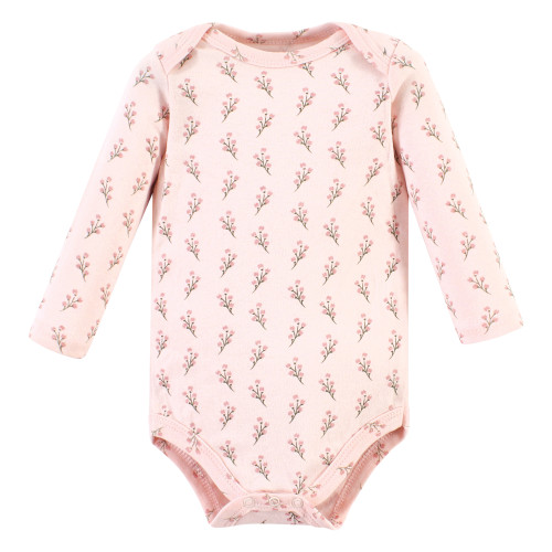 Hudson Baby Cotton Long-Sleeve Bodysuits, Soft Painted Floral