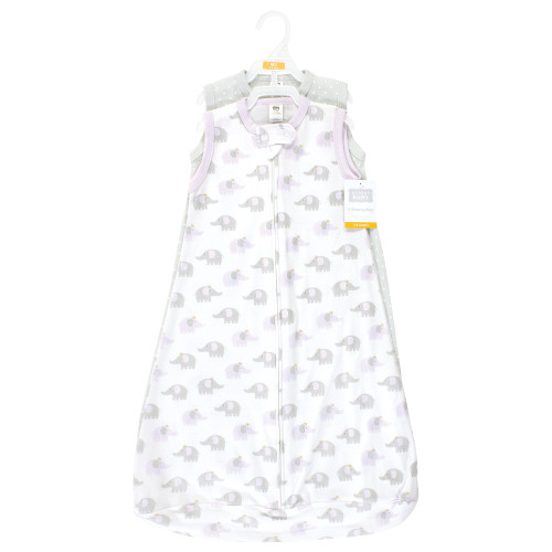Hudson Baby Cotton Long-Sleeve Wearable Sleeping Bag, Sack, Blanket, Lilac Elephants Sleeveless