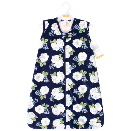 Hudson Baby Plush Faux Fur Sleeping Bag, Wearable Blanket, White Peonies