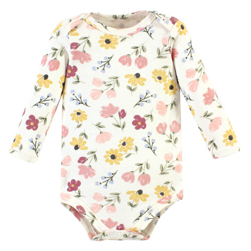 Hudson Baby Cotton Bodysuit and Pant Set, Soft Painted Floral Long-Sleeve