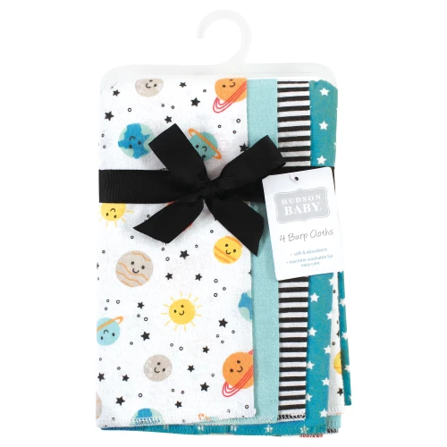 Hudson Baby Cotton Poly Flannel Burp Cloths, Happy Planets 4 Pack