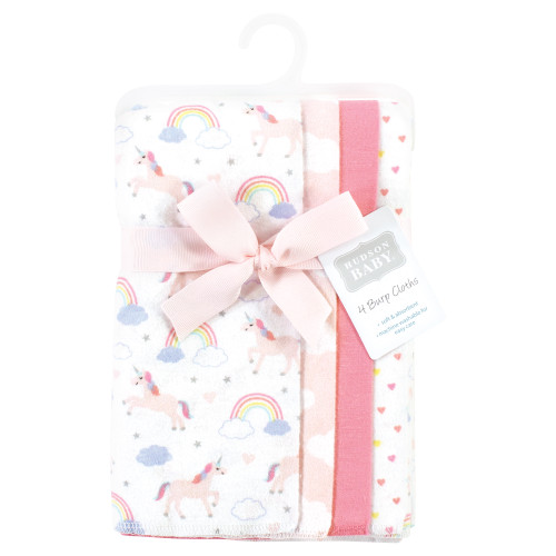 Hudson Baby Cotton Flannel Burp Cloths, Unicorns Rainbows 4 Pack