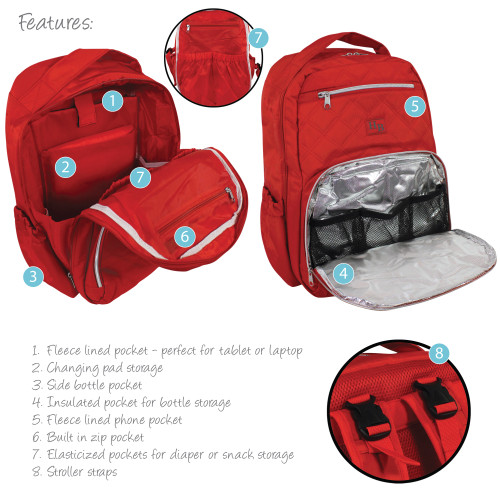 Hudson Baby Premium Diaper Bag Backpack and Changing Pad, Red