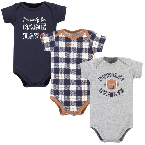 Hudson Baby Cotton Bodysuits, Football Huddles 3-Pack