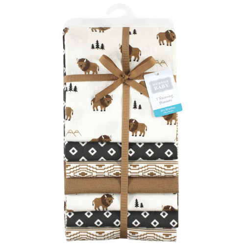 Hudson Baby Cotton Flannel Receiving Blankets Bundle, Wild Buffalo