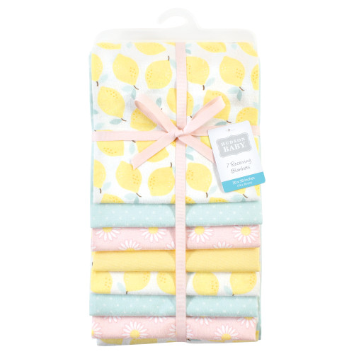 Hudson Baby Cotton Flannel Receiving Blankets Bundle, Lemon Daisy