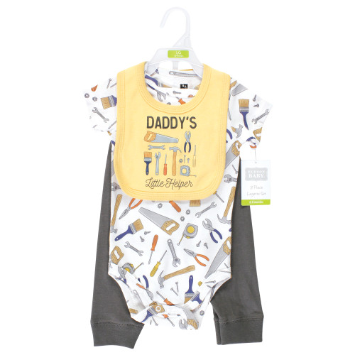 Hudson Baby Cotton Bodysuit, Pant and Bib Set, Construction Work