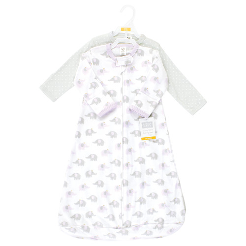 Hudson Baby Cotton Long-Sleeve Wearable Sleeping Bag, Sack, Blanket, Lilac Elephants Long Sleeve