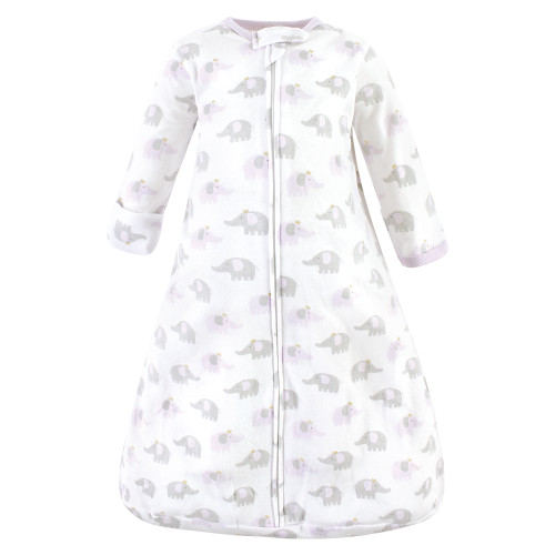 Hudson Baby Cotton Long-Sleeve Wearable Sleeping Bag, Sack, Blanket, Lilac Elephants Long Sleeve