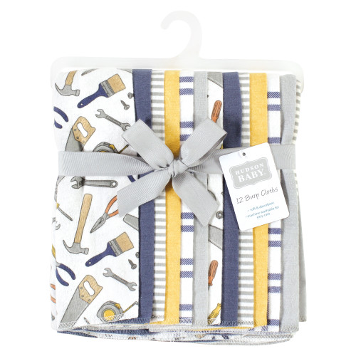 Hudson Baby Cotton Flannel Burp Cloths Bundle, Construction Work