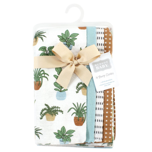 Hudson Baby Cotton Flannel Burp Cloths, Plants 4 Pack