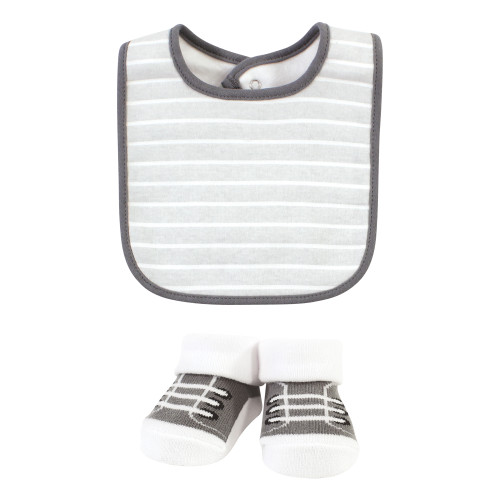 Hudson Baby Cotton Bib and Sock Set, I Love Grey