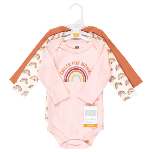 Hudson Baby Cotton Long-Sleeve Bodysuits 3-Pack, Sunshine Rainbows