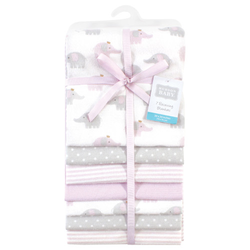 Hudson Baby Cotton Flannel Receiving Blankets Bundle, Lilac Elephants