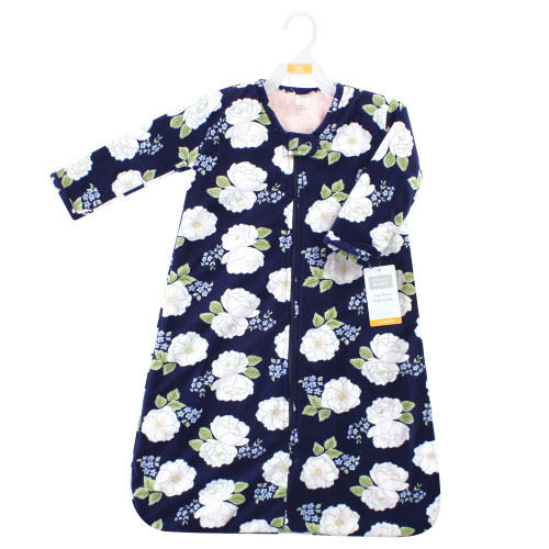 Hudson Baby Long Sleeve Plush Faux Fur Sleeping Bag, Wearable Blanket, White Peonies