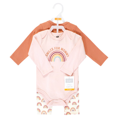 Hudson Baby Cotton Bodysuit and Pant Set, Sunshine Rainbows Long-Sleeve
