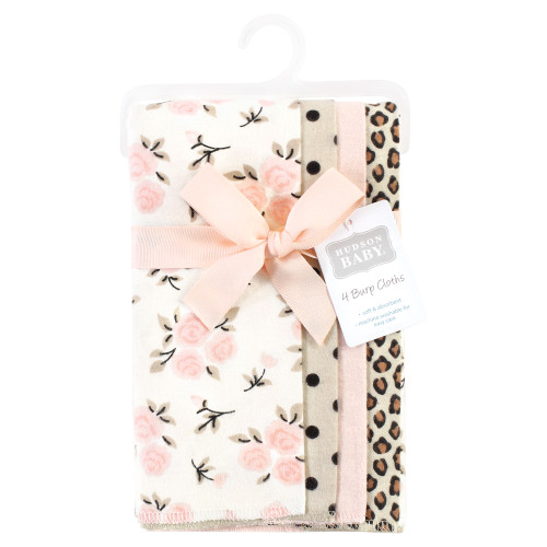 Hudson Baby Cotton Flannel Burp Cloths, Neutral Pink Floral 4 Pack