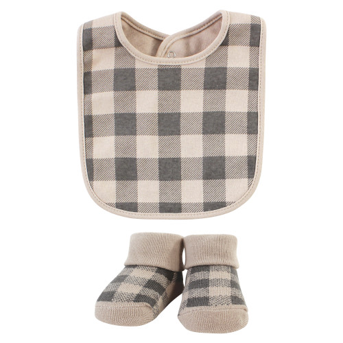 Hudson Baby Cotton Bib and Sock Set, Snuggle Bear