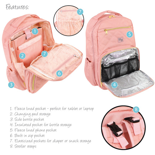 Hudson Baby Premium Diaper Bag Backpack and Changing Pad, Blush