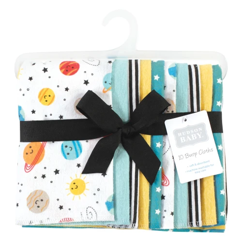 Hudson Baby Cotton Poly Flannel Burp Cloths, Happy Planets 10 Pack