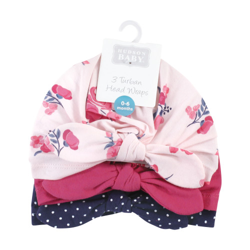 Hudson Baby Turban Cotton Headwraps, Pink Navy Floral