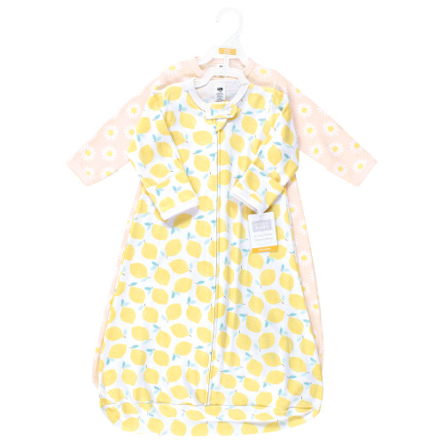 Hudson Baby Cotton Long-Sleeve Wearable Sleeping Bag, Sack, Blanket, Lemon Daisy Long Sleeve