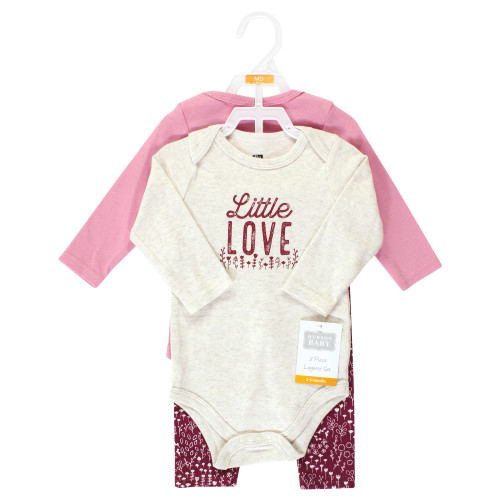 Hudson Baby Cotton Bodysuit and Pant Set, Little Love Flowers Long Sleeve