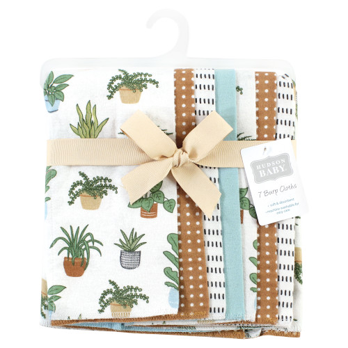 Hudson Baby Cotton Flannel Burp Cloths, Plants 7 Pack