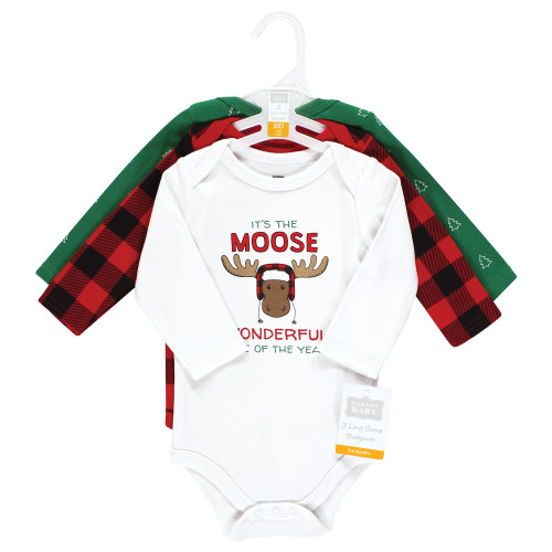 Hudson Baby Cotton Long-Sleeve Bodysuits, Buffalo Christmoose