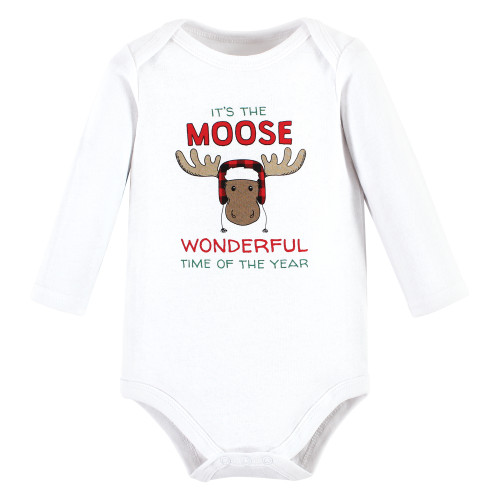 Hudson Baby Cotton Long-Sleeve Bodysuits, Buffalo Christmoose